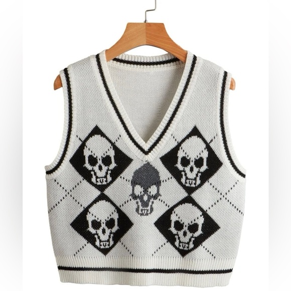 Shein Skull Patterned Sweater Vest Size L 8/10 - Picture 3 of 3